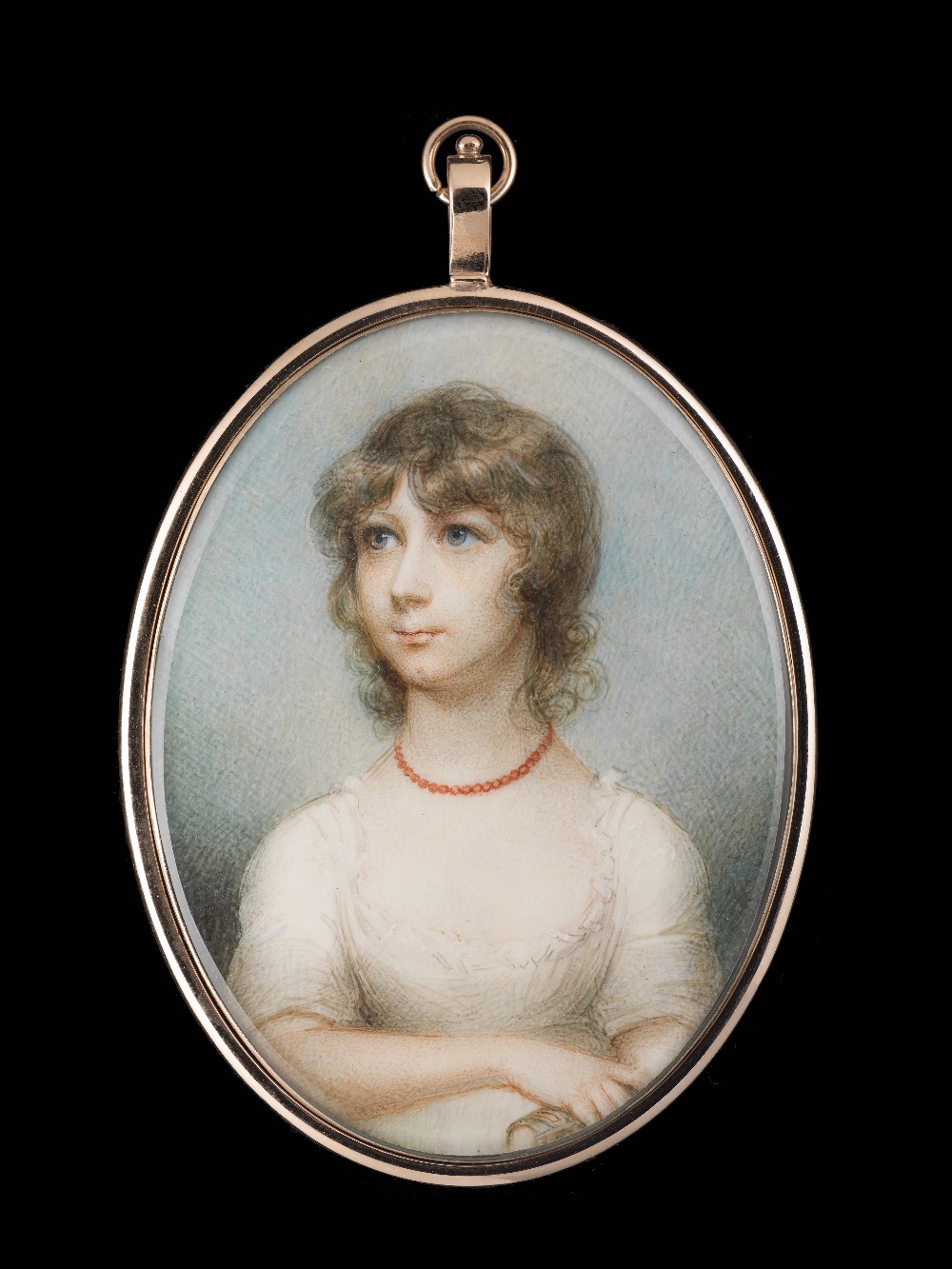 Anne Mee (nee Foldsone) (British, c.1775-1851) Portrait miniature of a young girl, wearing white