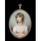 Anne Mee (nee Foldsone) (British, c.1775-1851) Portrait miniature of a young girl, wearing white