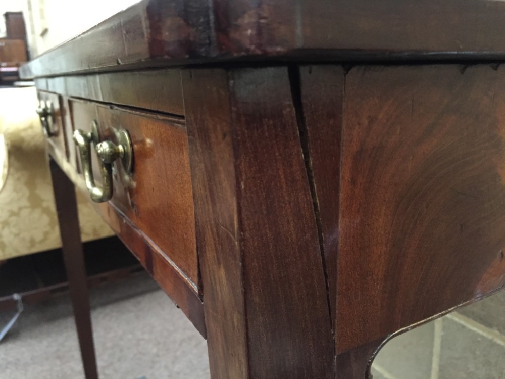 A George III mahogany writing table, leather lined top with re entrant corners, fitted two - Image 3 of 3