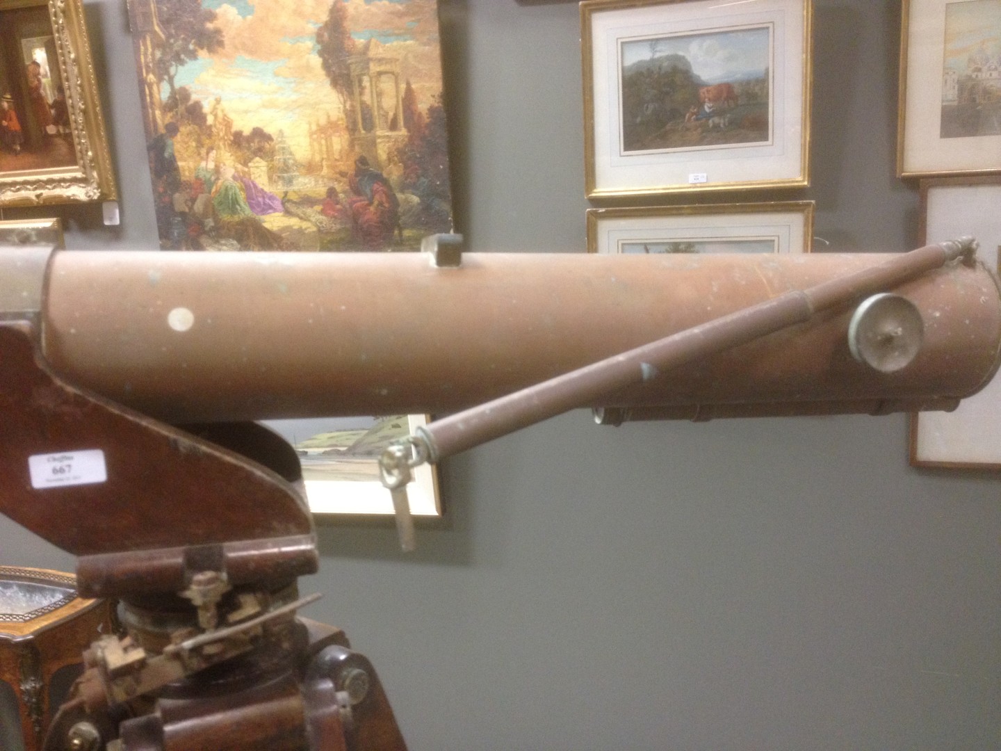 A large 19th century 4 inch copper and brass refracting telescope by Clarkson of London, with star - Image 2 of 8