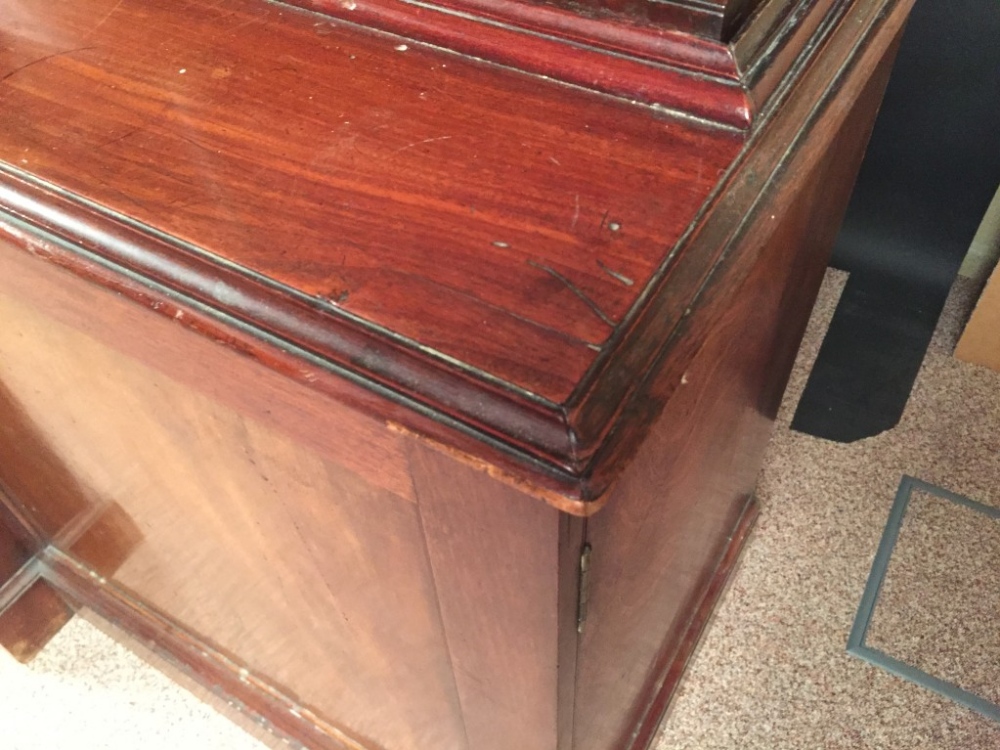 A George III mahogany breakfront library bookcase, with gothic arched glazed doors above and - Image 9 of 9