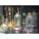 Five lamps with glass shades
