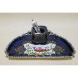 A Booth's type 'Worcester' blue scale inkstand together with a Dresden-handled desk seal