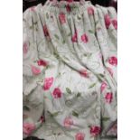 A pair of floral and check trim interlined curtains