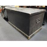 A late Victorian black painted pine blanket box, 101cm wide