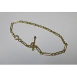 An 18ct watch chain/necklace, each link stamped 18, also to clasp and T-bar, overall length 34cm,