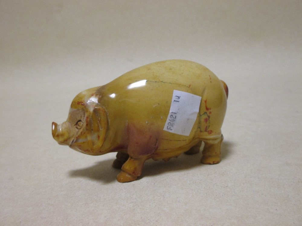 A Chinese carved bamboo libation cup together with a stone pig - Image 7 of 8