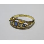 An early 20th century 18ct five stone sapphire and diamond ring, Sheffield, 1905, size O