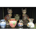 A pair of Chinese Imari cat figures, two Mason's Ironstone jugs and other decorative ceramics