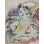 Paul Gerchik, (American, 1913-1998), Mother and two children, gouache, 54 x 42cm