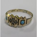 A Victorian turquoise and seed pearl set 9ct gold ring