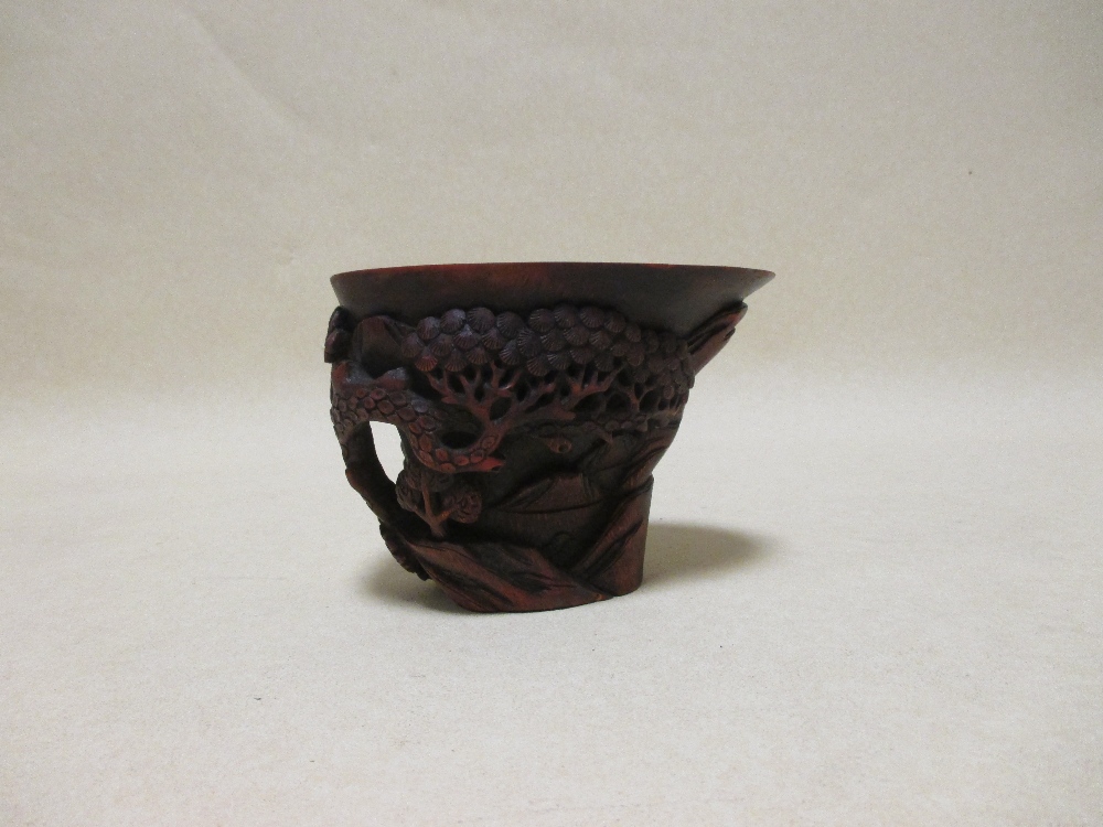 A Chinese carved bamboo libation cup together with a stone pig - Image 2 of 8