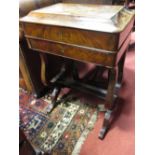 A 19th century Continental work and writing table, on lyre end supports 72 x 50 x 34cm