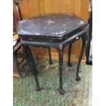 A Chinese black lacquer octagonal table with mother of pearl inlays, 81 x 82cm