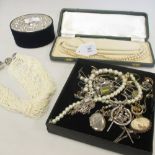 Two pearl necklaces, a silver charm bracelet and quantity of other jewellery