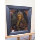 A reverse glass print of the Duke of Marlborough, 28.5 x 34cm, framed and another of Charles I
