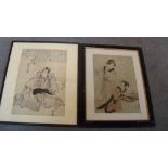 Kunisada (1786-1865) and Kuninao (1793-1854), two wood block prints within black frames (2)  Both
