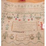 Catherine Berry, 1828 sampler, unframed