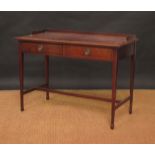 A late Victorian mahogany leather inset writing table with two small drawers, 73 x 106 x 53cm