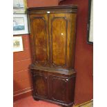 A reproduction mahogany floor standing corner cupboard, 180 x 90cm