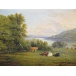 English School (19th Century) - Lake District landscape with cattle oil on canvas, 22 x 32 cm