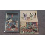 Kunichika and Chikanobu, three late 19th century Japanese woodblock prints, unframed (3)