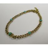 A turquoise set 9ct gold bracelet, probably late Victorian of Edwardian