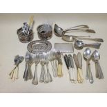 A quantity of assorted EPNS to include flatware, wine coasters etc