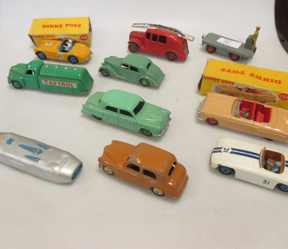 Dinky Toys 132 Packard, pale brown, box damaged; 109 Austin Healey 100, light rust to base-plate,