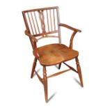 An early 19th century yew wood and ash Mendlesham chair, with pierced splat and boxwood line