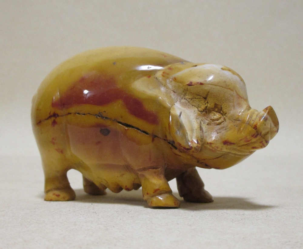 A Chinese carved bamboo libation cup together with a stone pig - Image 5 of 8