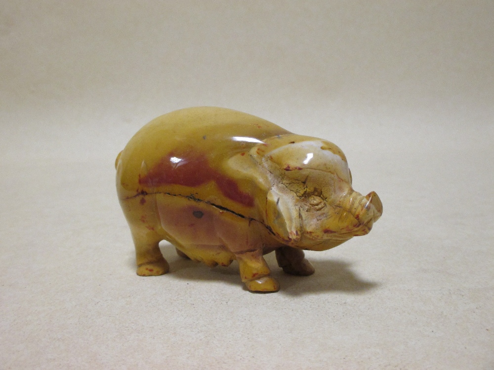 A Chinese carved bamboo libation cup together with a stone pig - Image 6 of 8