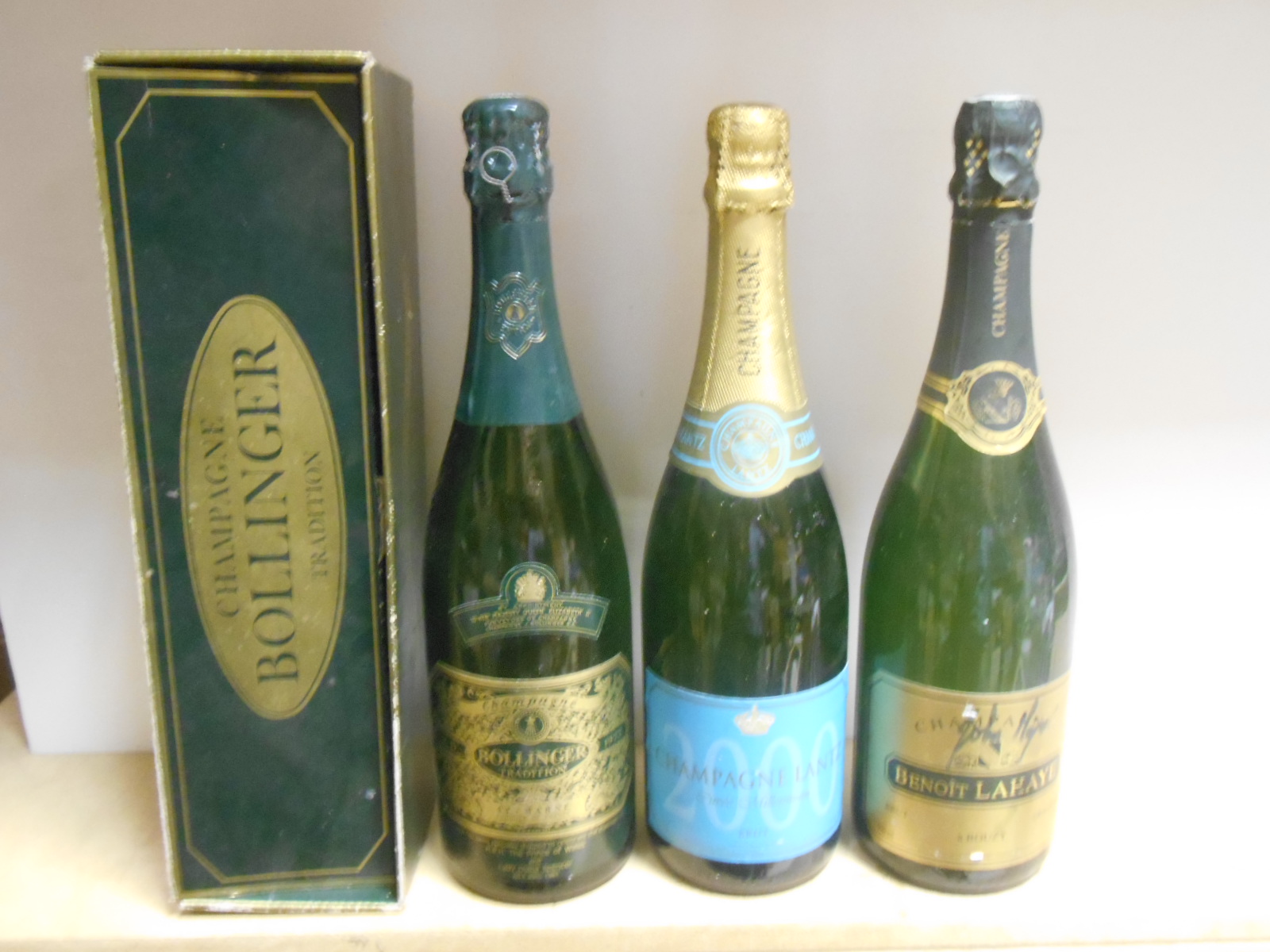 Bollinger Tradition 1973, one bottle, boxed (shipped for the Royal Wedding 1981); two other
