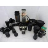 A good collection of cameras, lenses and accessories including Pentax.