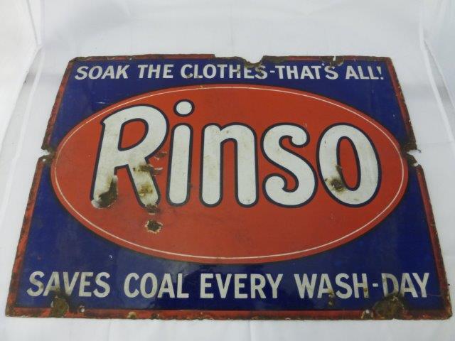 A Rinso 'Soak the clothes - that's all!' rectangular enamel sign, 24 x 18".