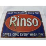 A Rinso 'Soak the clothes - that's all!' rectangular enamel sign, 24 x 18".