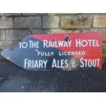 An unusual Friary Ales & Stout directional enamel sign 'To the Railway Hotel', 52 x 18".