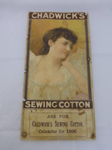 A Chadwick's Sewing Cotton pictorial showcard - calendar for 1896, 7 x 13 3/4".