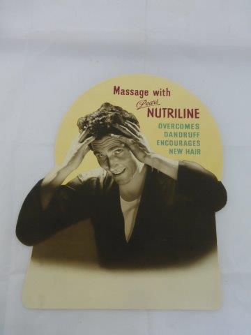 A Pears Nutriline Shampoo shaped showcard, 11 3/4 x 13 3/4".