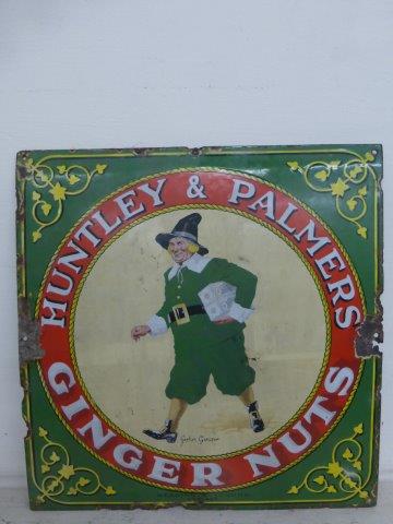 A Huntley & Palmers Ginger Nuts pictorial enamel sign, 18 x 18 1/2".