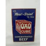 An Oxo Cube rectangular enamel sign in good condition, 12 x 18 1/2".