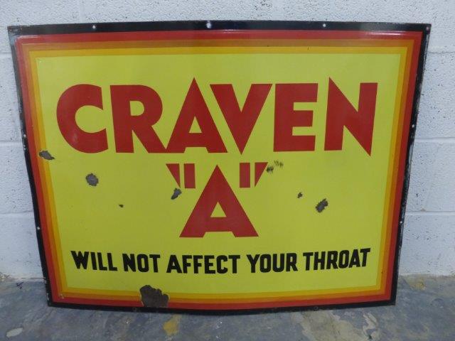 A large Craven 'A' 'Will not affect your throat' rectangular enamel sign, 40 x 30 1/2".