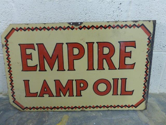 An Empire Lamp Oil double sided enamel sign with hanging flange, in good condition, 24 x 15". - Image 2 of 2