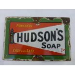 A small Hudson's Soap rectangular enamel sign by Stainton & Hulme, 13 x 8 1/2".