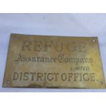 A Refuge Assurance Company Limited 'District Office' rectangular brass plaque, 21 x 12".