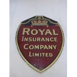 A Royal Insurance Company Limited shield shaped glass sign, 13 1/4 x 17".