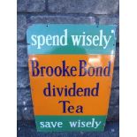 A Brooke Bond dividend Tea rectangular enamel sign, 'Spend wisely save wisely', excellent condition,