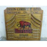 An unusual Buffalo Brand wooden advertising sign with 19 samples of rope and twist attached,