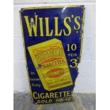 A Wills's Gold Flake Cigarettes pictorial packet enamel sign, 18 x 36".