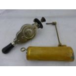 Yesterday's World Pharmacy - a Macaura Blood Circulator and an early part brass ear syringe.